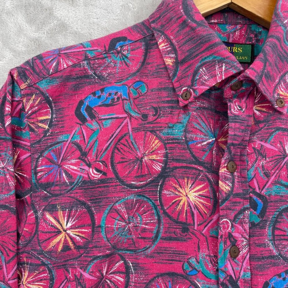 Alexander Julian Vintage Cycling Road Biking Allover Print Flannel Shirt - Picture 3 of 11